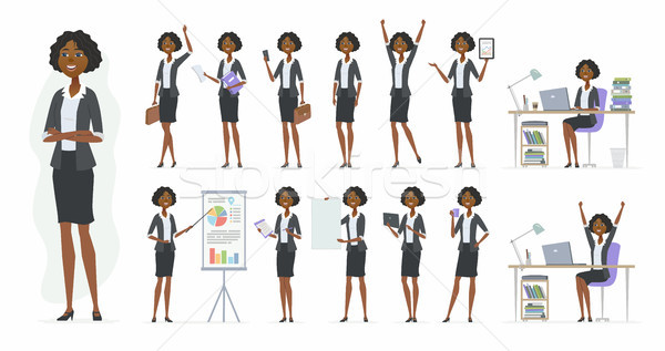 African businesswoman - vector cartoon people character set Stock photo © Decorwithme