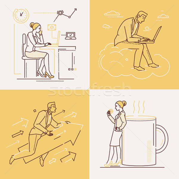 Office life - set of line design style illustrations Stock photo © Decorwithme