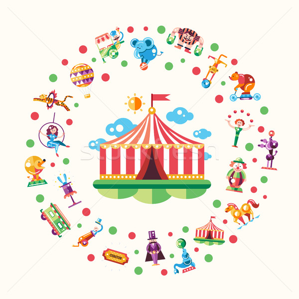 Circus, carnival icons and infographic elements postcard Stock photo © Decorwithme
