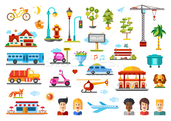 Urban objects vector illustrative icon set with infographic elements Stock photo © Decorwithme