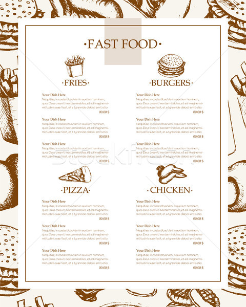 Fast food - color hand drawn vintage template menu Stock photo © Decorwithme