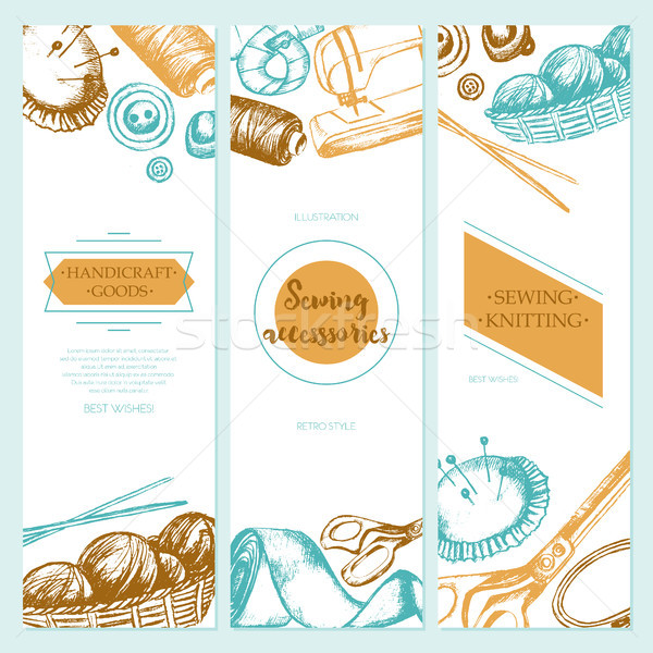 Stock photo: Sewing Accessories - color drawn template banner.