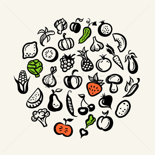 Set of flat design fruit and vegetables icons Stock photo © Decorwithme