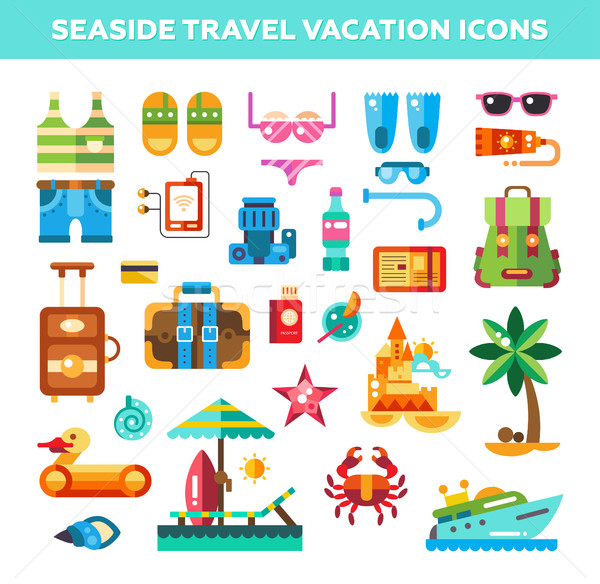 Set of flat design seaside travel vacation icons and infographic Stock photo © Decorwithme