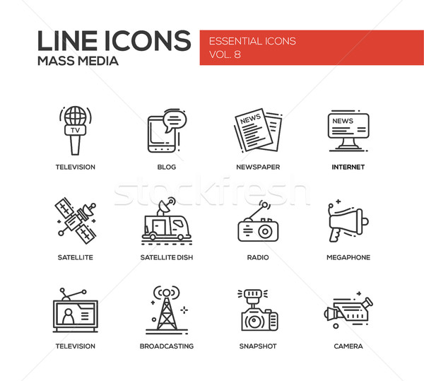 Mass Media line design icons set Stock photo © Decorwithme