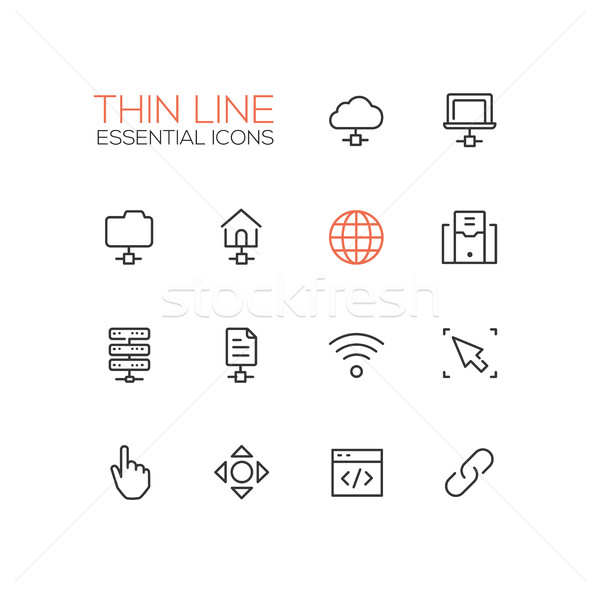 Network Data - modern vector single thin line icons set Stock photo © Decorwithme