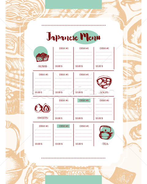 Japanese Food - vintage color hand drawn template menu Stock photo © Decorwithme