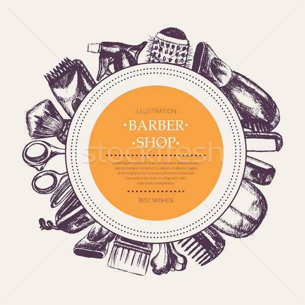 Barber Equipment - vector hand drawn round banner template Stock photo © Decorwithme