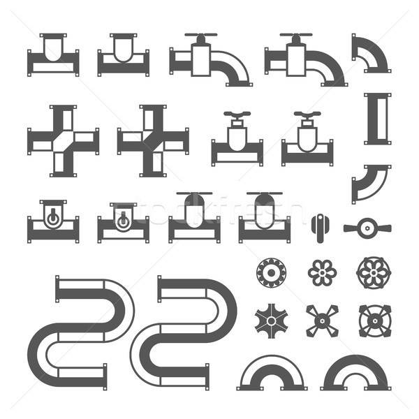 Stock photo: Monochrome pipes and valves - modern vector isolated clip art