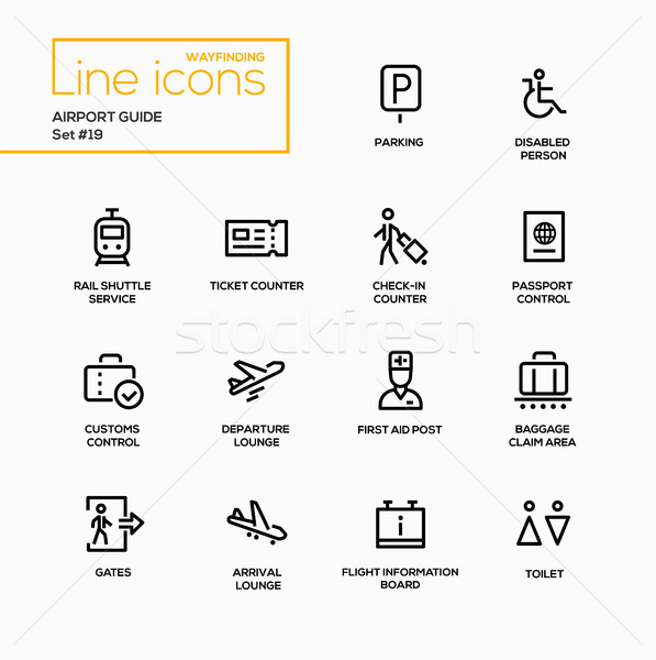 Airport Guide - modern vector single line icons set Stock photo © Decorwithme