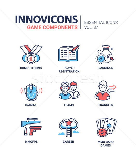 Game Components - modern vector line design icons set. Stock photo © Decorwithme