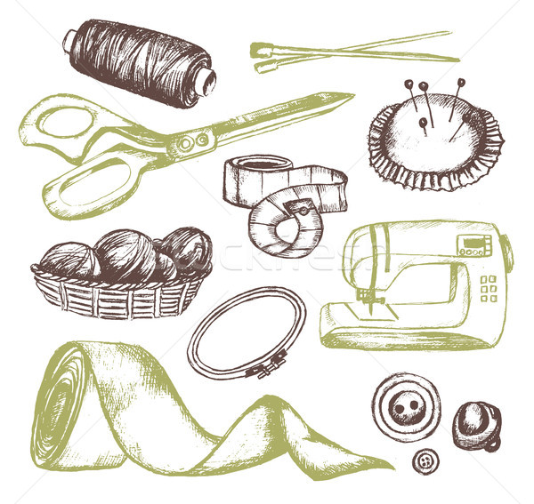 Sewing Accessories - vector vintage illustration Stock photo © Decorwithme