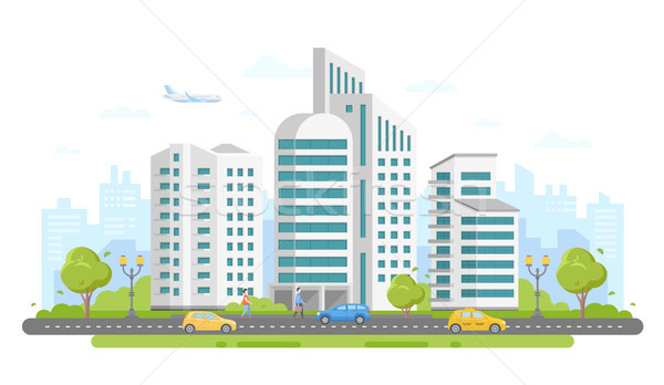 Urban landscape - modern colorful flat vector illustration Stock photo © Decorwithme