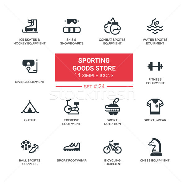 Sporting goods store - modern simple icons, pictograms set Stock photo © Decorwithme