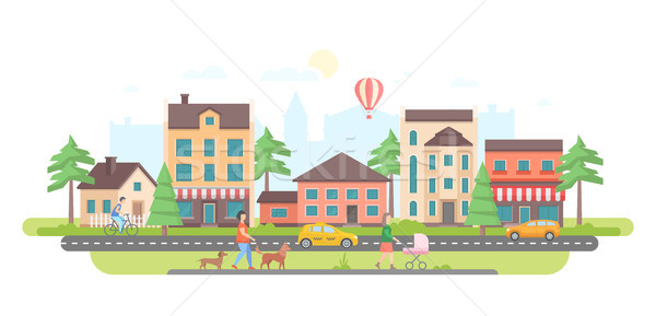 Stock photo: Town life - modern flat design style vector illustration