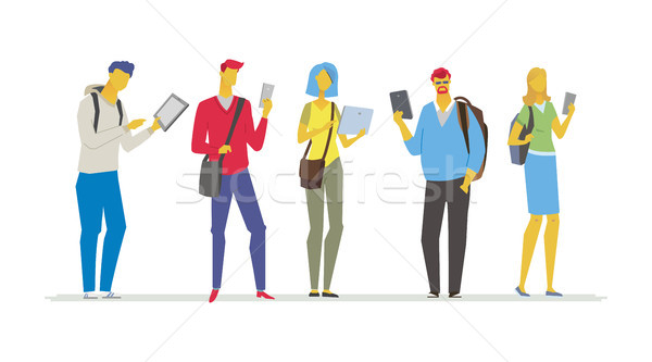 Students with gadgets - flat design style colorful illustration Stock photo © Decorwithme