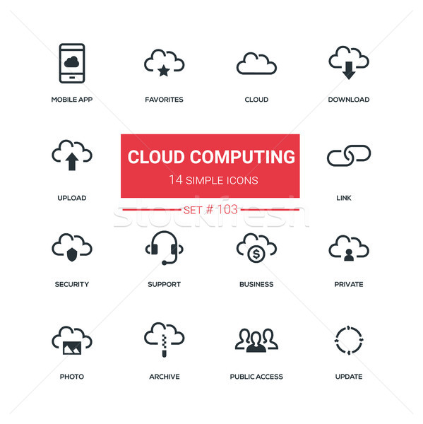 Stock fotó: Felhő · alapú · technológia · terv · stílus · ikon · szett · magas · minőség