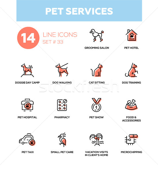 Pet services - modern vector single line icons set Stock photo © Decorwithme