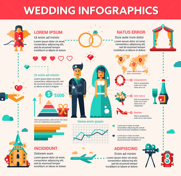 Wedding vector illustrative template set with infographic elements Stock photo © Decorwithme