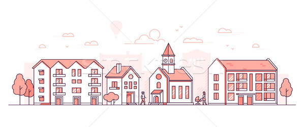 Stock photo: City district - modern thin line design style vector illustration