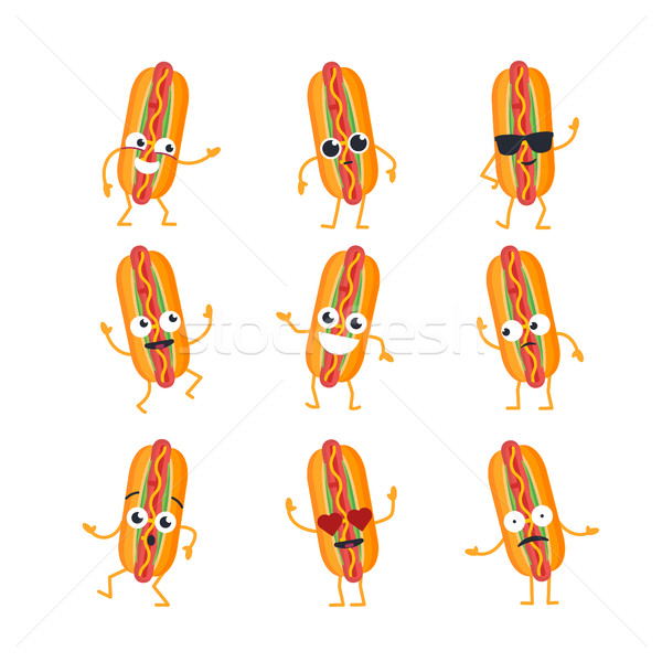 Foto d'archivio: Hot · dog · vettore · set · mascotte · illustrazioni