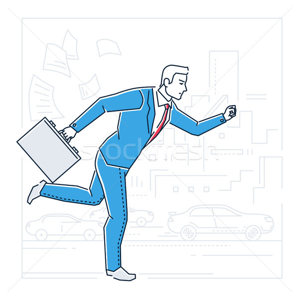 Businessman late for a meeting - line design style illustration Stock photo © Decorwithme