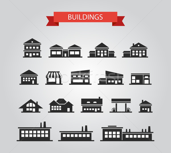 Set of flat design buildings pictograms Stock photo © Decorwithme