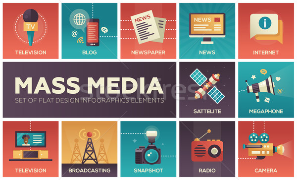 Mass Media line design icons set Stock photo © Decorwithme