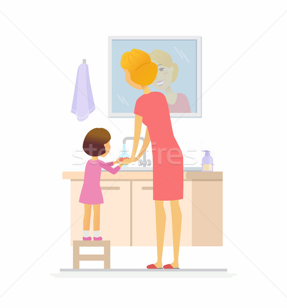 Girl washing her hands - cartoon people character isolated illustration Stock photo © Decorwithme