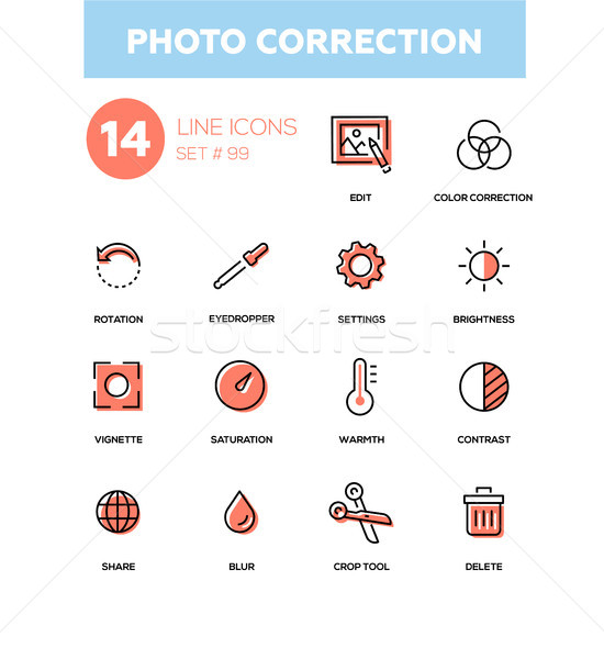 Photo correction - modern line design icons set Stock photo © Decorwithme