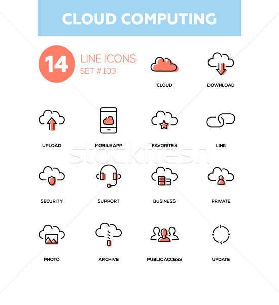 Cloud computing - modern line design icons set Stock photo © Decorwithme