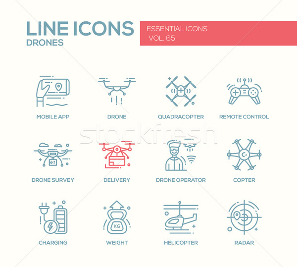 Drones - line design icons set Stock photo © Decorwithme