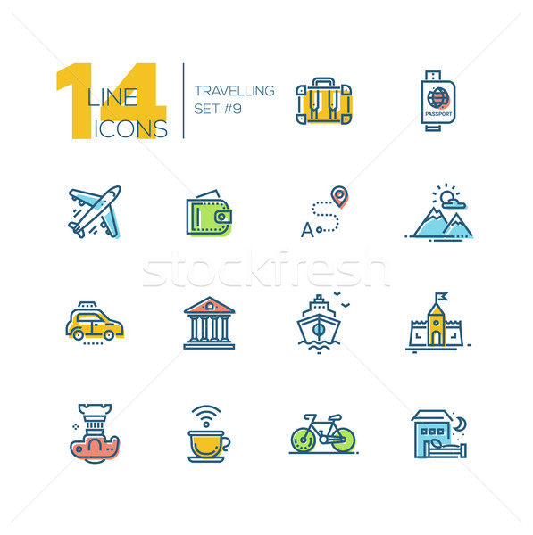 Traveling - thick line icons set Stock photo © Decorwithme