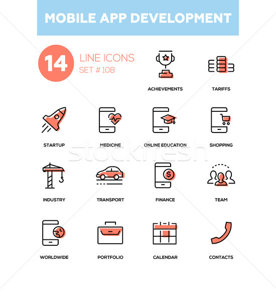 Mobile app development - modern line design icons set Stock photo © Decorwithme