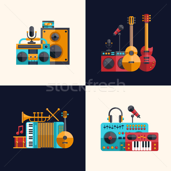 Establecer moderna diseno instrumentos musicales música herramientas Foto stock © Decorwithme
