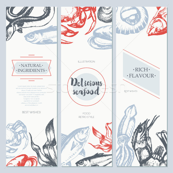 Delicious Seafood - color drawn template banner template. Stock photo © Decorwithme
