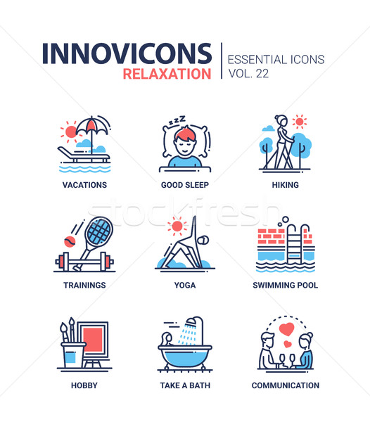 Stock photo: Relaxation - modern color vector single line icon set