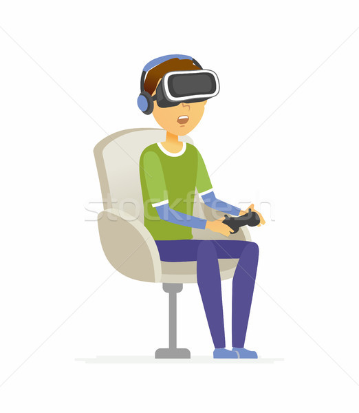 Boy wearing virtual reality glasses - cartoon people character isolated illustration Stock photo © Decorwithme