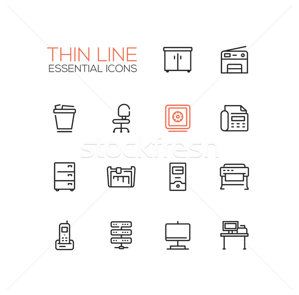 Office Supplies - Thin Single Line Icons Set Stock photo © Decorwithme