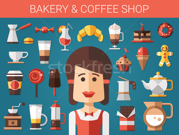 Set of modern flat design coffee-shop, cafe and bakery icons Stock photo © Decorwithme