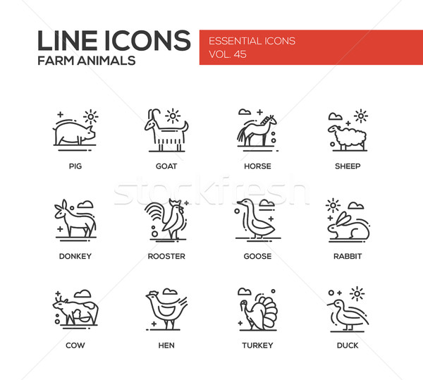 Farm animals - line design icons set Stock photo © Decorwithme