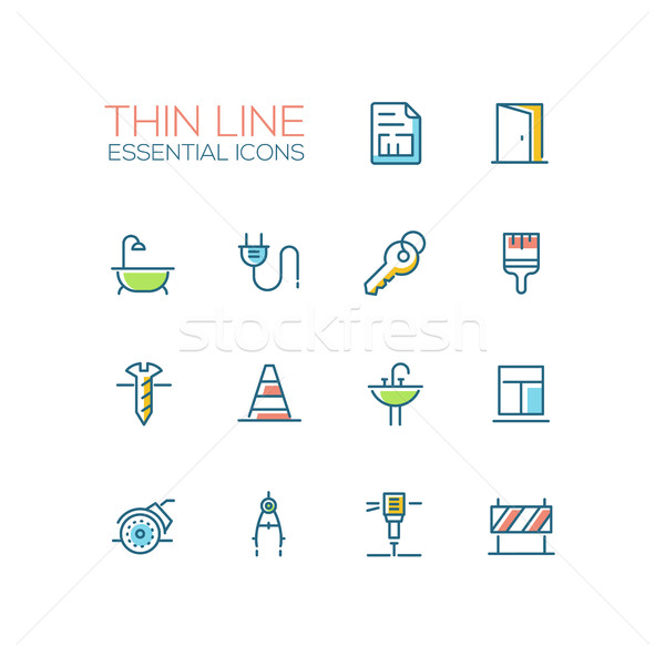 Home, Road Repair - Thin Line Icons Set Stock photo © Decorwithme