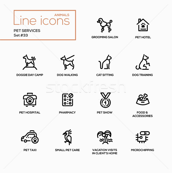 Pet services - modern vector single line icons set Stock photo © Decorwithme