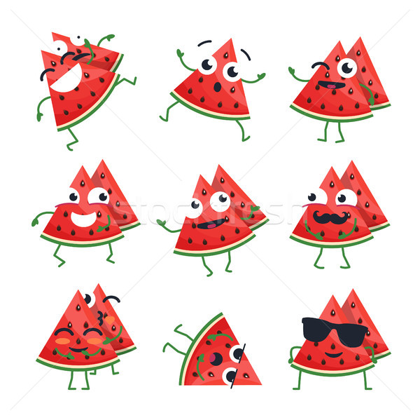 Stock fotó: Vicces · görögdinnye · vektor · izolált · rajz · emotikonok