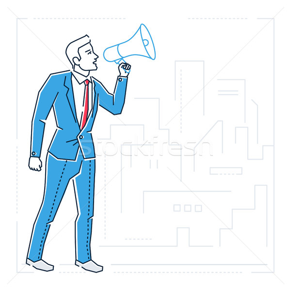 Businessman with a megaphone - line design style isolated illustration Stock photo © Decorwithme