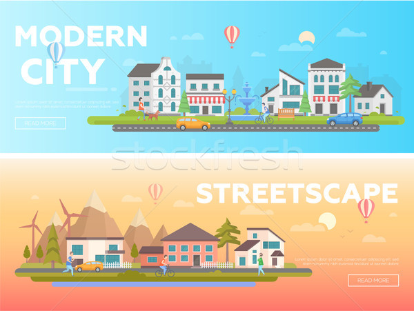 Streetscape - set of modern flat vector illustrations Stock photo © Decorwithme