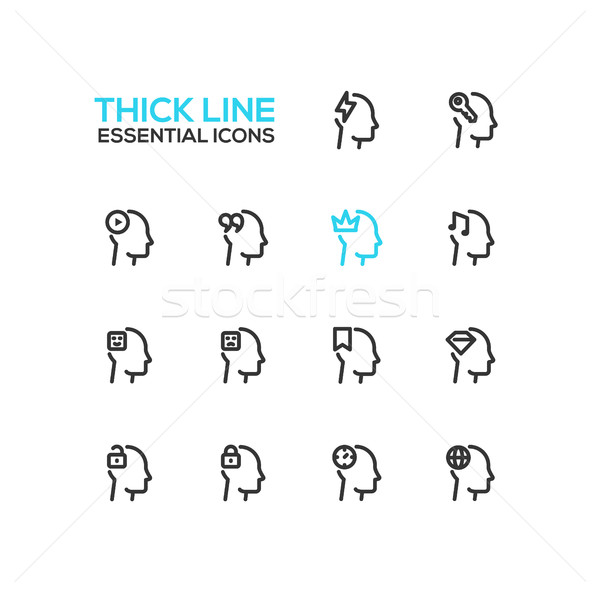 Thoughts in Heads - Thick Single Line Icons Set Stock photo © Decorwithme