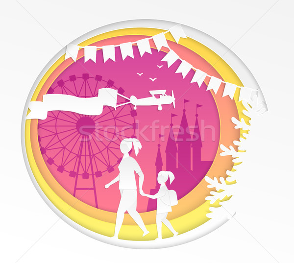 Amusement park - modern vector paper cut illustration Stock photo © Decorwithme