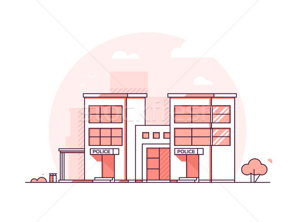 Police station - modern thin line design style vector illustration Stock photo © Decorwithme
