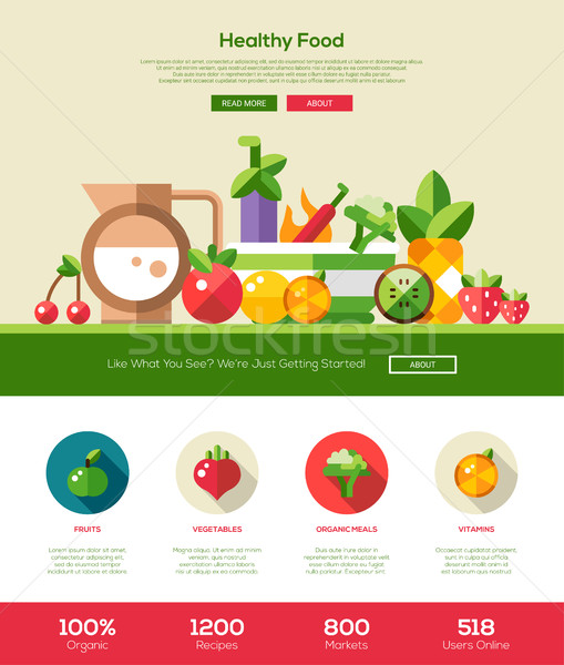Flat design fruits and vegetables website header with icons Stock photo © Decorwithme